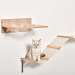 Cat Set with Scratching Post, Stairs & Hammock, Light Brown, Sisal, Acrylic, Pine