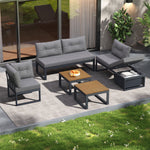 Multi-purpose Garden Furniture Set with Adjustable Backrest, Reclining Function and Storage, Dark Grey