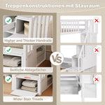 Loft Bed with LED Lights, Desk, Shelves and Storage Ladder, White Pine Wood and MDF