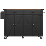 Kitchen Island Serving Trolley with Pull-out Worktop 4 Doors 2 Drawers Wood Grain Finish Black