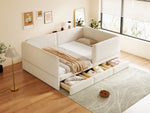 Upholstered Children's Bed 140x200cm with Drawer, Beige Velvet