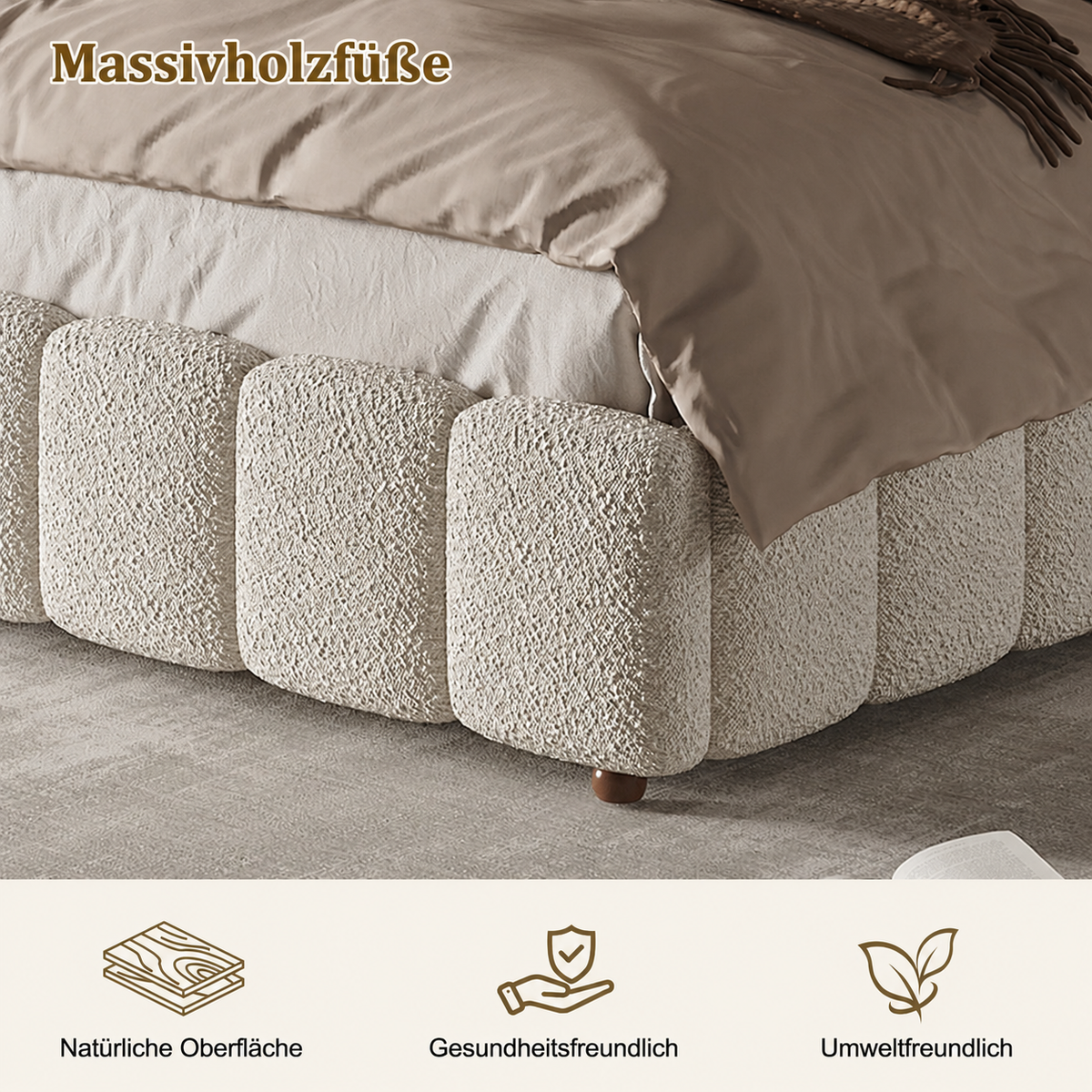 Upholstered Double Bed 140x200cm Hydraulic Storage White Bouclé