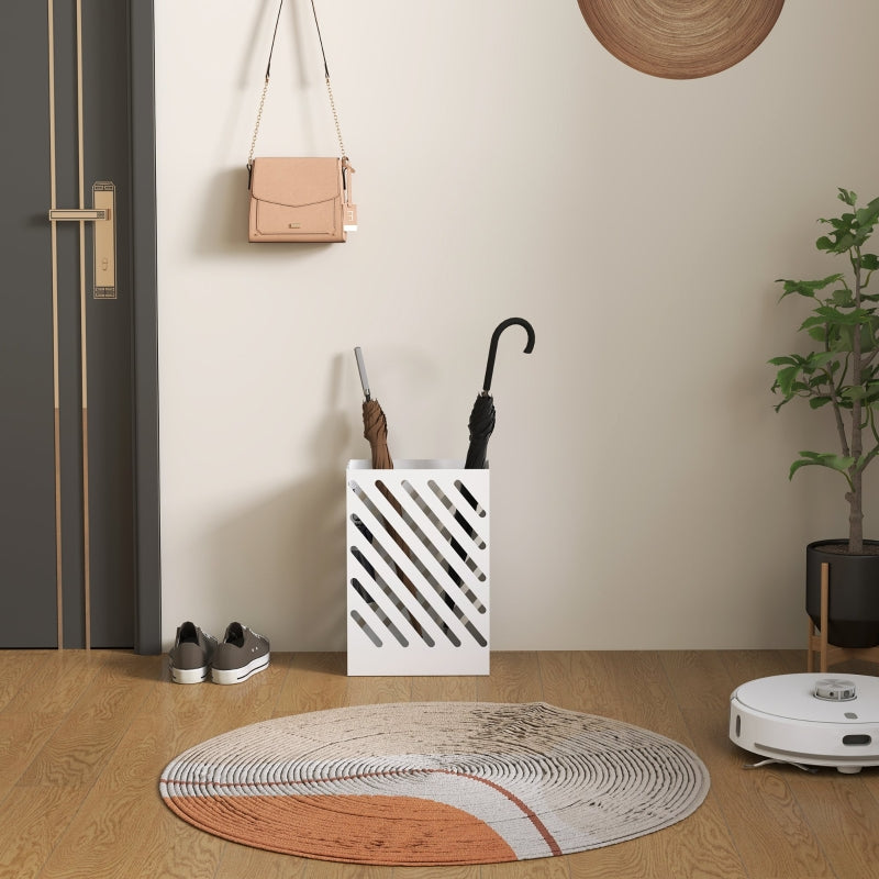 Umbrella stand with 4 hooks and water tray, steel, white