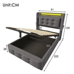 Upholstered Bed, 90x200 Single with LED Headboard, USB-C, Hydraulic Frame, Gray Cotton