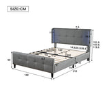 Upholstered Bed, Double with 16-Color LED, Adjustable Headboard, Velvet Gray