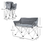 Folding Chair 2 Seater Camping with Armrests Side Pocket, Padded
