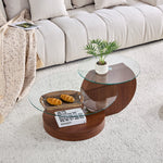 Modern Minimalist Coffee Table with Double-Layered Safety Glass and Multi-Tiered Design, Walnut Wood Grain Finish