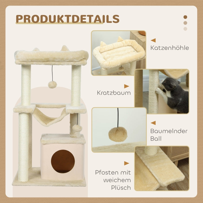 Cat Tree, Scratching Post, Perch, Hammock, Cream