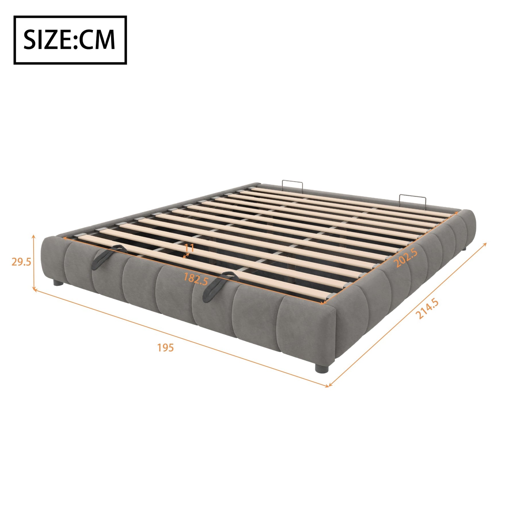 Upholstered Bed, 180x200cm LED Floating with Storage, Grey