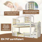 Bunk Bed with Cabin Style Windows and Staircase Cupboard, 90x200cm, White Wood