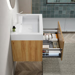 Wall-Mounted Bathroom Vanity Unit with Resin Basin and Drawer, Natural Wood Grain
