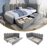 Upholstered Daybed with Drawers and Slatted Frame, 90x200cm, Gray Velvet