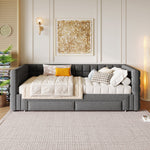 Daybed with Square Backrest and 2 Storage Drawers, Extendable to 180cm, Grey Velvet