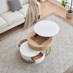 Nesting Table, Fold-Up Coffee & Side Table with Two Drawers, 2-Piece Set, Golden