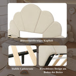 Upholstered Double Bed with Petal Headboard, 140x200cm, Beige Velvet