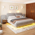 Upholstered Bed 180x200cm with Storage & LED, Grey Velvet