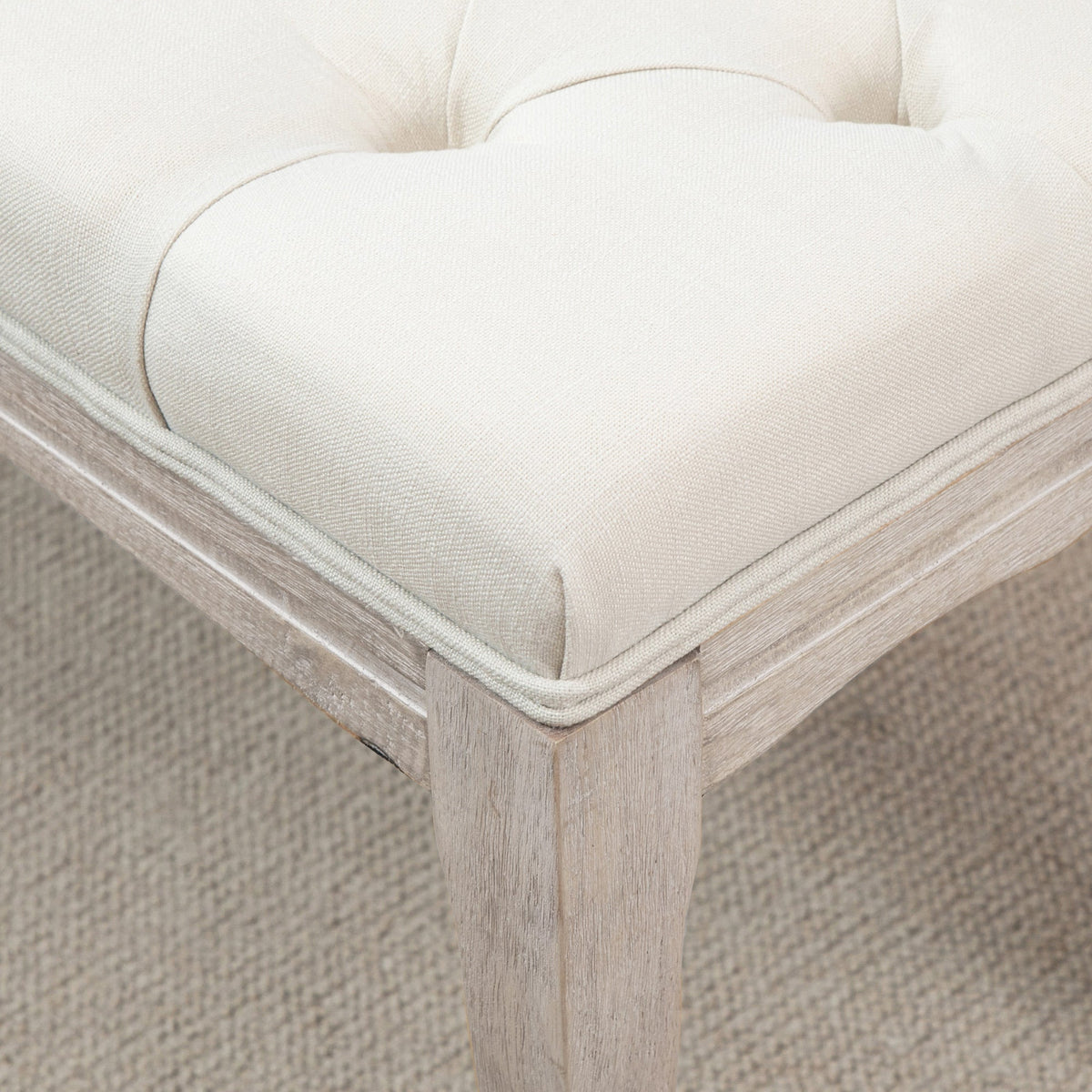 Upholstered bench vintage bed bench for bedroom & living room, rubberwood with linen cover, beige