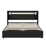 Upholstered Bed, 160x200cm LED & Bluetooth Storage, Black PU Leather