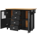 Extendable Kitchen Island Mobile Storage Drawers Spice Rack - White/Black