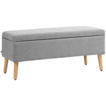 Upholstered bench with storage, 110 x 39 x 45 cm, grey linen look, rubber wood