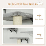 PwaHut Cat Climbing Wall, 7-piece Set with Cat House, Platform, Scratching Post, Grey