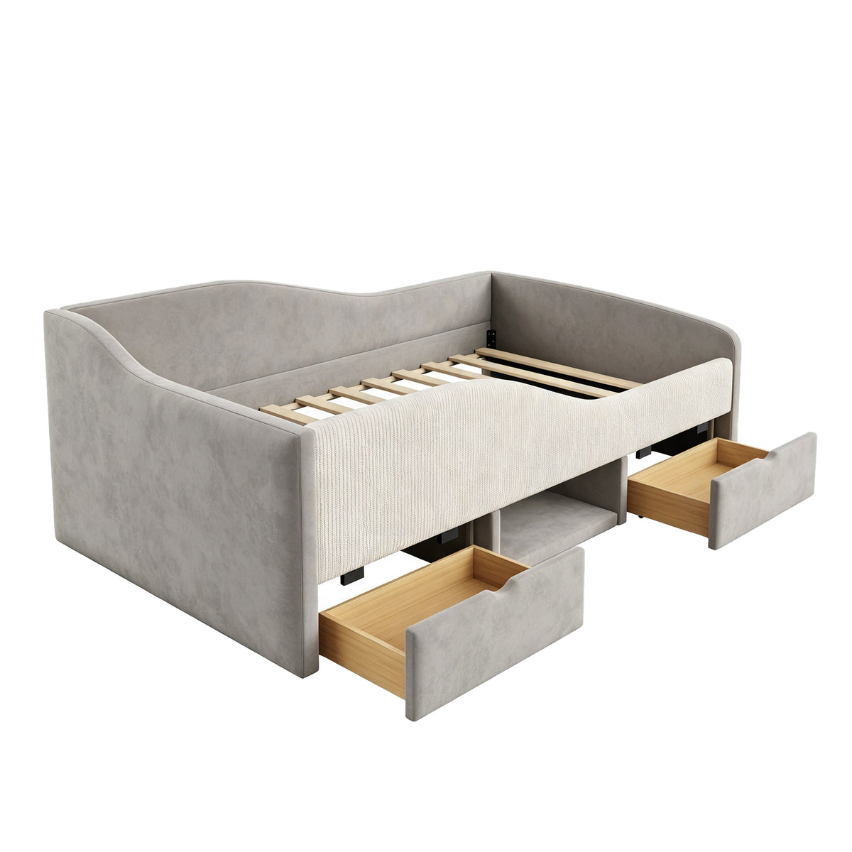 Upholstered Children's Bed 90x190 with Drawers, Grey Velvet