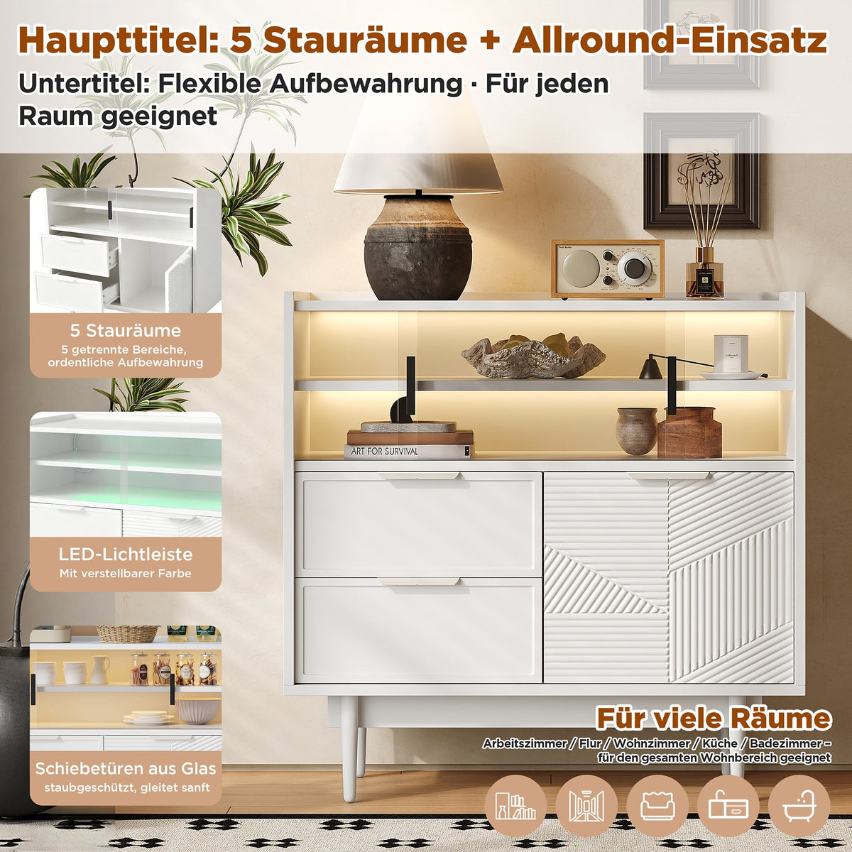 Sideboard 80cm Wide Light Strip Glass Door
