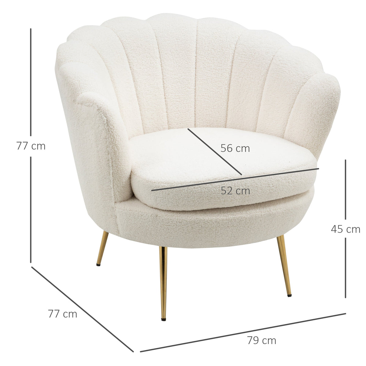 Armchair, Upholstered Shell-Shaped Recliner, Fleece, White