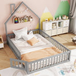 Upholstered Bed 140x200cm Chimney Design Pine Frame - Grey
