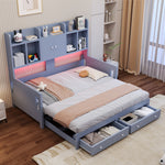 Extendable Sofa Bed with Storage & LED Lighting, Grey Wood