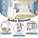 Children's Bunk Bed with Storage Stairs and Movable Side Table, 90x200cm and 140x200cm, White