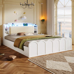 Panel Bed 140x200cm Hydraulic Storage USB-C LED Lighting White