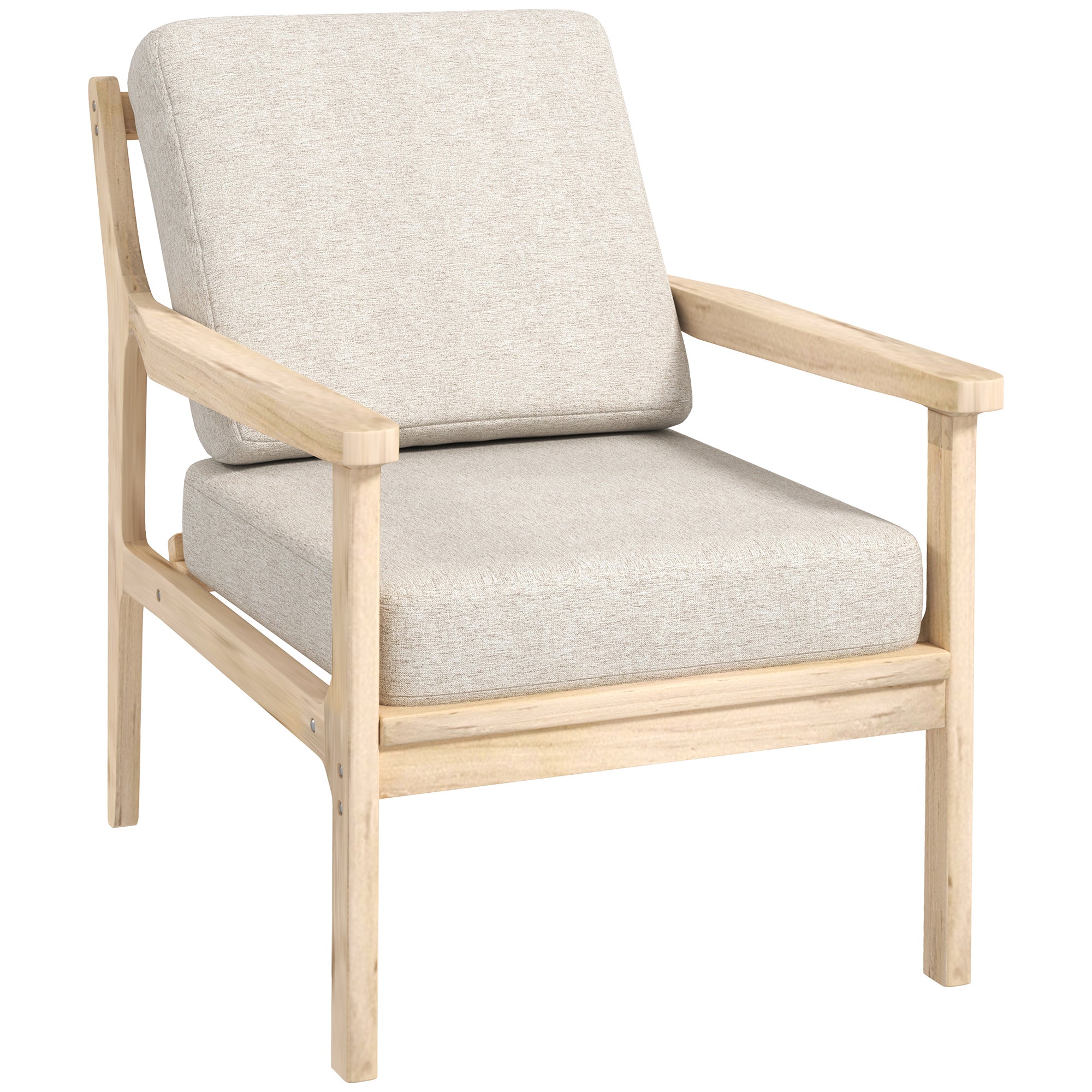 Armchair Lounge Chair, Padded, Removable Cushions, Wooden Legs, Beige