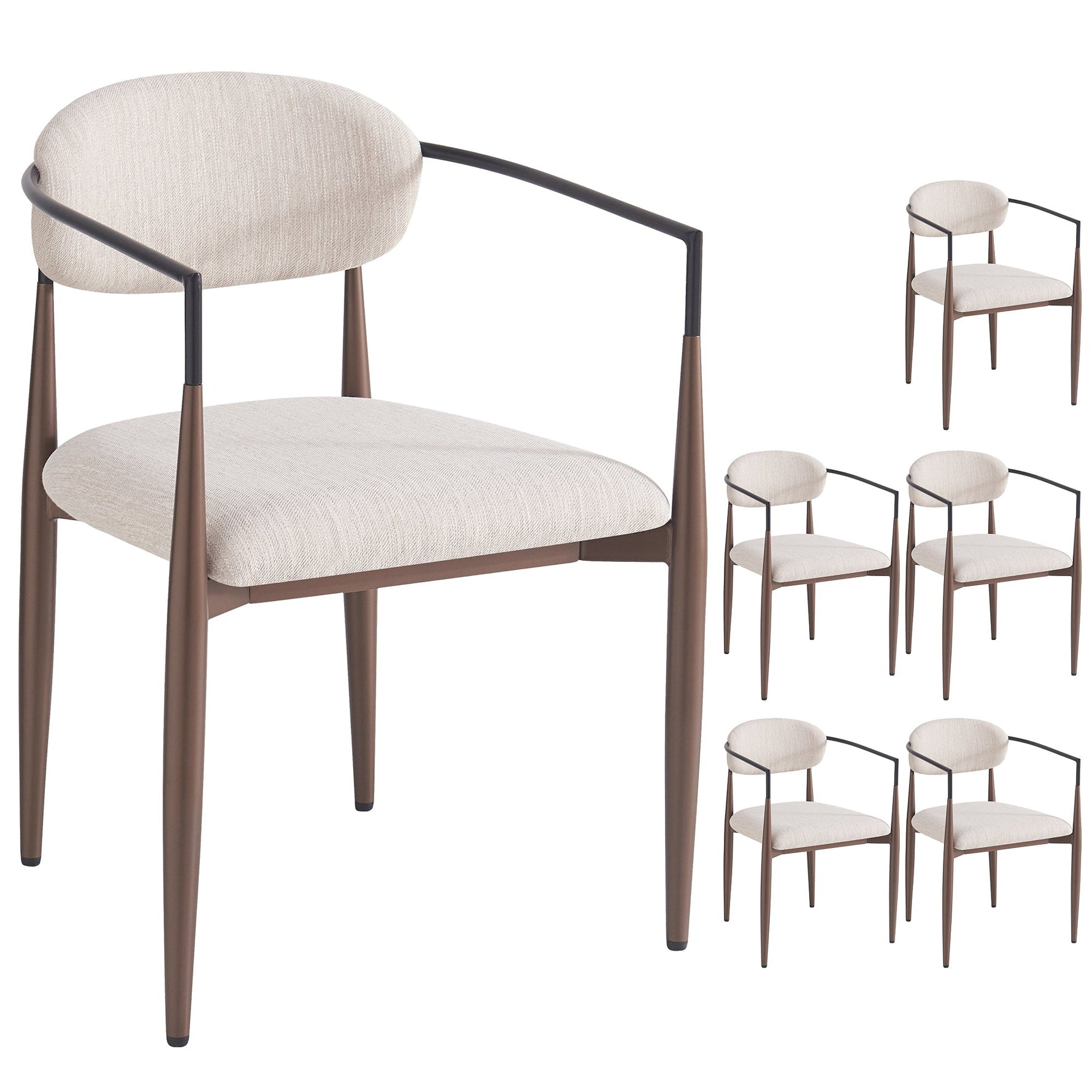 Dining Chair Set (6 Pcs) Modern Luxury Ergonomic Adjustable Legs - Linen Fabric