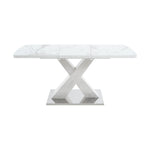 Dining Table 120-160CM Stretchable Modern Rectangle Marble Top, White/MDF/Metal Base