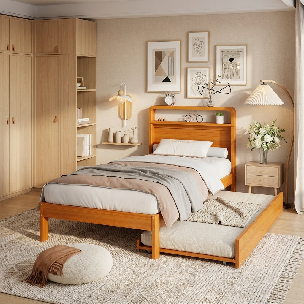 Wooden Bed 90x200cm with 90x190cm Pull-Out Bed, Wood