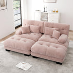 Cloud Corner Sofa, Double with Lumbar & Decorative Pillows, Ottomans, Chenille Pink