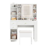 Illuminated Dressing Table with Mirror and Stool, Adjustable Brightness and Storage Drawers, White