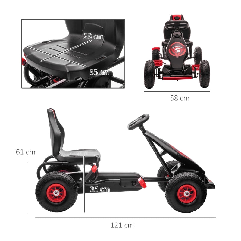 Children's Go-Kart with Pedals and Adjustable Seat, Red and Black