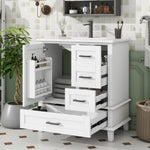 Bathroom Vanity Unit with Ceramic Sink and Three Silent Drawers, White