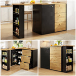 Extendable Bar Table 360° Rotating Storage - Wood Grain