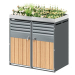 Garbage Can Enclosure with Ventilated Storage, Lockable Double Doors and Planting Area, Galvanized Steel