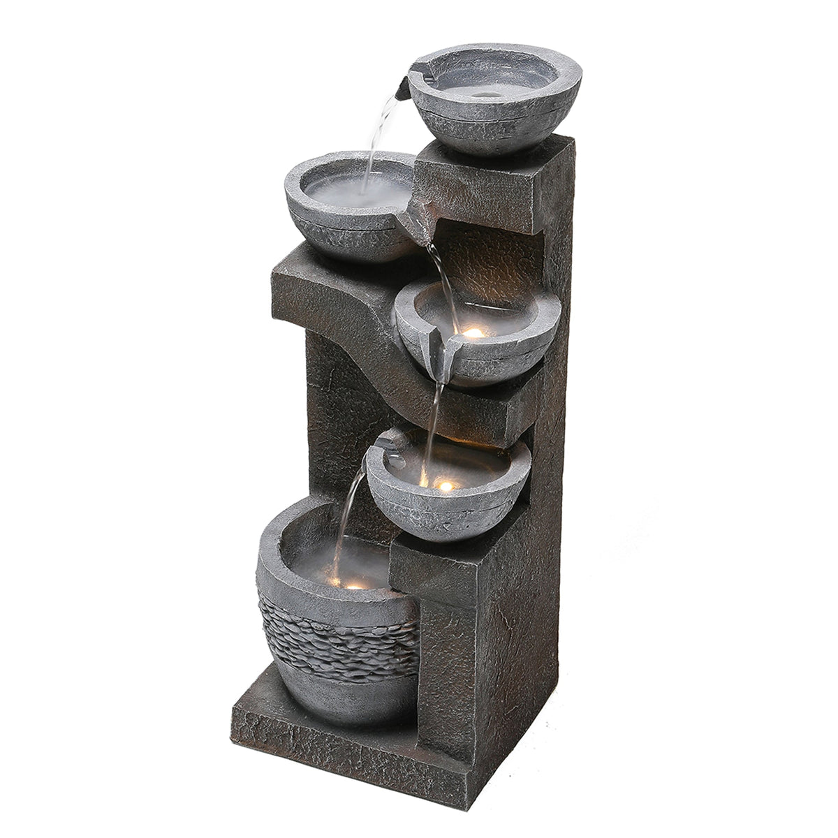 Garden Fountain with LED Lighting and Water Pump, Artificial Stone, Grey