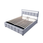 Upholstered Bed with LED Lights, Slatted Frame, Hydraulic, Dutch Velvet Fabric, Grey