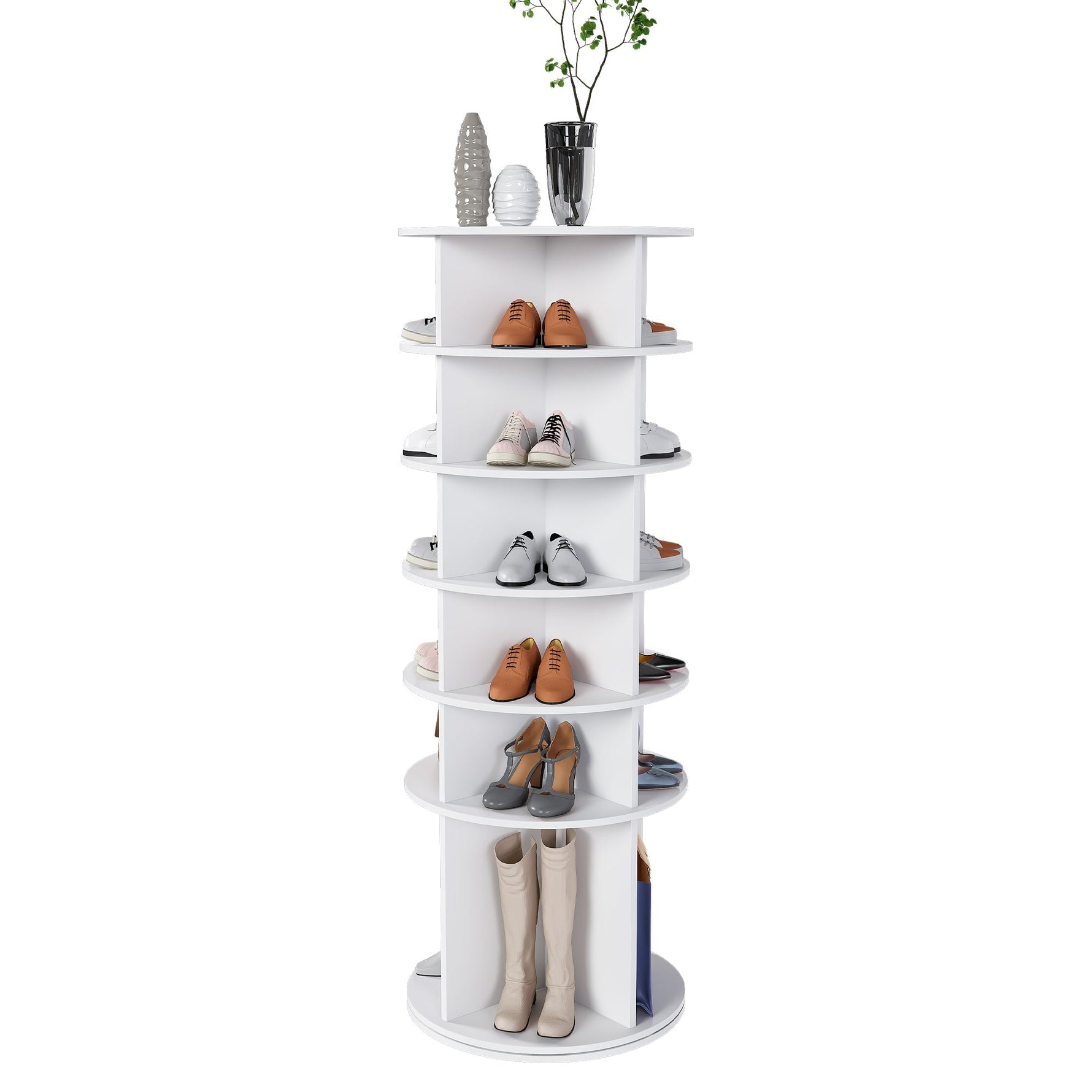 Rotating Shoe Rack 6-Tier 360° 24 Pair Capacity Boot Shelf - White