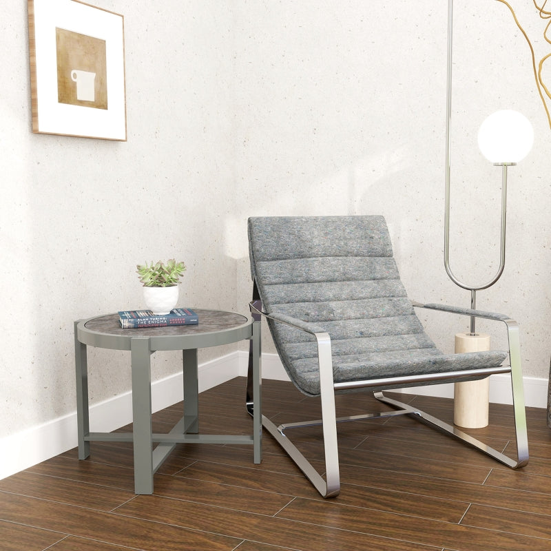 Side Table, Round Weatherproof Balcony, Aluminum Gray