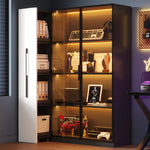Multifunctional Cabinet 110.5x35x160cm LED Glass Door Pull-out Drawer Rolling - White/Black