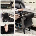 Upholstered Bench, Storage Armrest Wooden Legs, Dark Grey