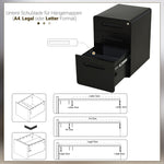 Rolling File Cabinet, 3-Drawer Office Container Steel Black
