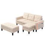 Multifunctional L-shaped Sofa Set with LED Lighting and Footstool, Modular Design
